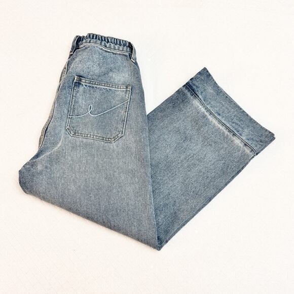 Egreis Wide Leg Distressed Light Wash Denim Jeans Size Small - Picture 7 of 8